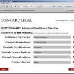Standard Legal Living Will Q&A form fields